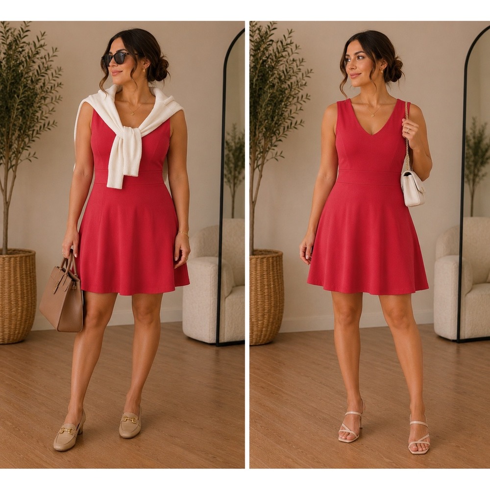 J. Crew Pink Fit & Flare A-Line V-Neck Sleeveless Dress Sz 6 Midi Office Barbie
